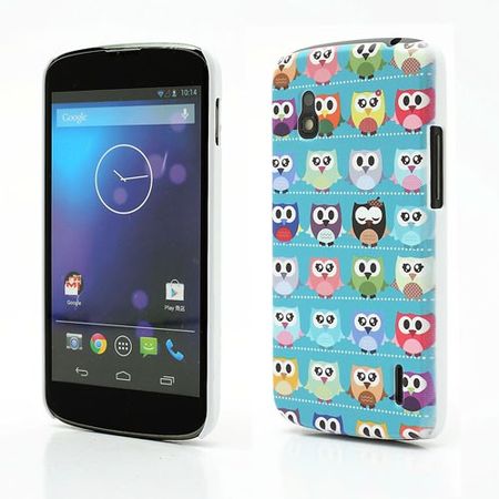 LG Google Nexus 4 Plastik Case mit Eulenmuster - blauer Hintergrund