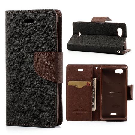 Goospery - Sony Xperia J Hülle - Handy Bookcover - Fancy Diary Series - schwarz/braun