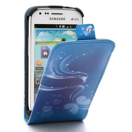 Samsung Galaxy S Duos Leder Case mit Streifen und Schmetterlingen - blau
