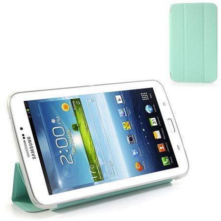 Samsung Galaxy Tab 3 7.0 Leder Case mit Plastik Rückseiten Case und diversen Standfunktionen - cyan