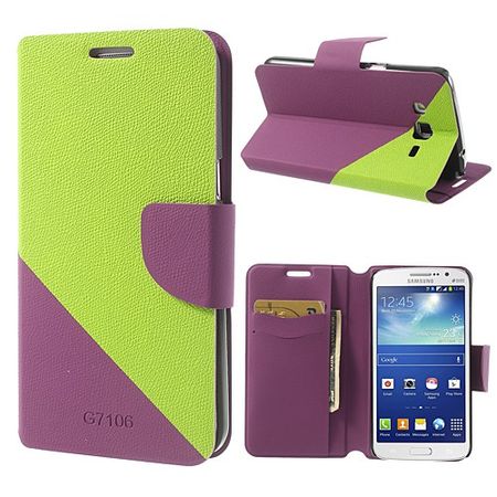 Samsung Galaxy Grand 2 Duos Modisches Leder Case - grün/purpur
