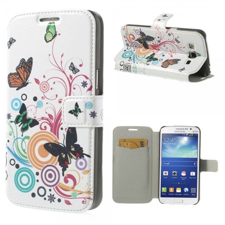 Samsung Galaxy Grand 2 Duos Leder Case mit Schmetterlingen und farbigem Muster
