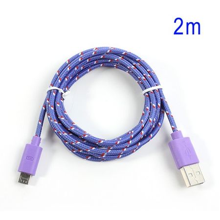 Micro USB Lade- und Datenkabel (2 m) - Nylongeflechte - purpur