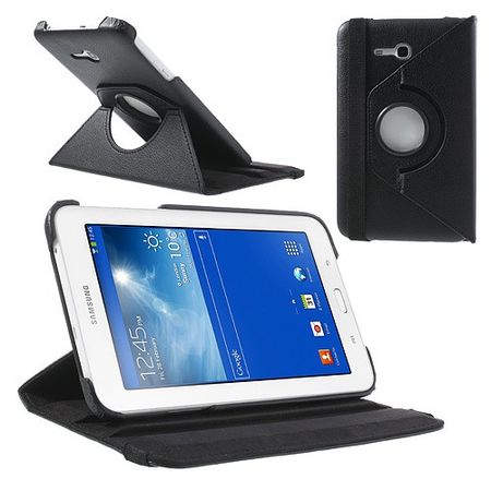 Samsung Galaxy Tab 3 7.0 Lite Rotierbares Leder Case mit Litchitextur - schwarz