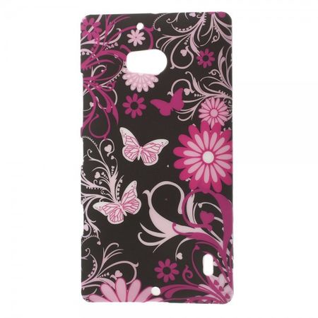 Nokia Lumia 930 Hart Plastik Case mit Schmetterlingen und Blumen - schwarz