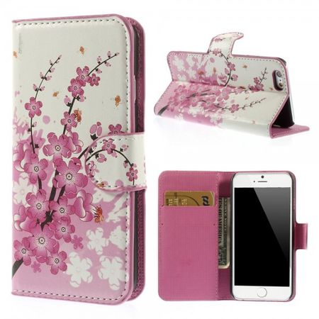 iPhone 6/6S Leder Case mit pinken Blüten