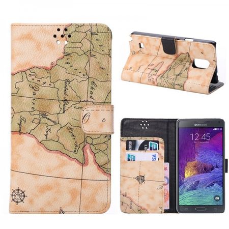 Samsung Galaxy Note 4 Leder Case mit Weltkarte - beige