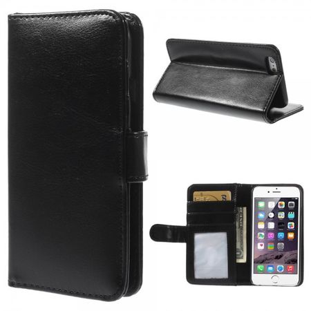 iPhone 6/6S Crazy Horse Leder Case mit Standfunktion und Kreditkartenschlitz - schwarz