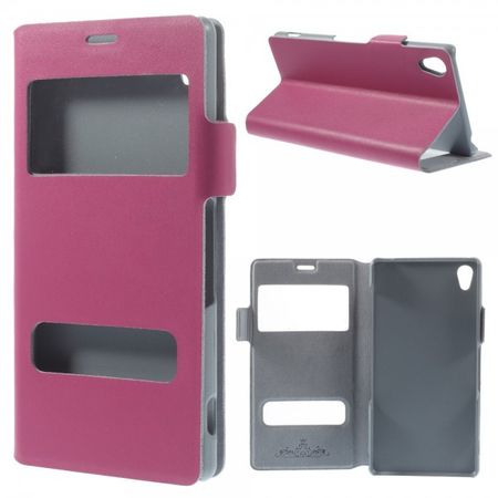 Sony Xperia Z3 Echtleder Case mit zwei kleinen Öffnungen und Standfunktion - rosa