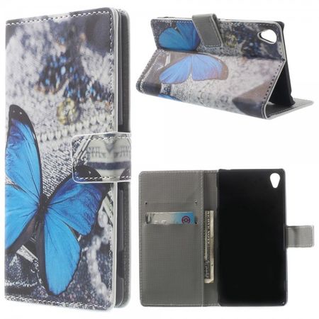 Sony Xperia Z3 Leder Case mit blauem Schmetterling