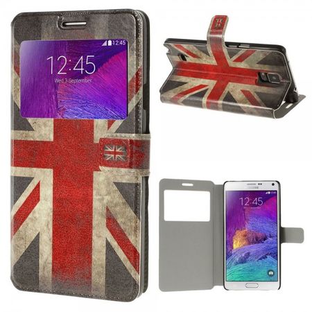 Samsung Galaxy Note 4 Leder Case mit kleiner Öffnung und UK Flagge retro-style