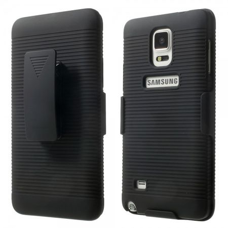 Samsung Galaxy Note 4 Robustes Hart Plastik Case mit Streifen und Gurthalterung - schwarz