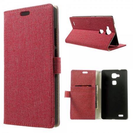 Huawei Ascend Mate7 Leder Case mit Leinenmuster und Standfunktion - rot