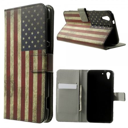 HTC Desire Eye Leder Case mit USA Flagge retro-style