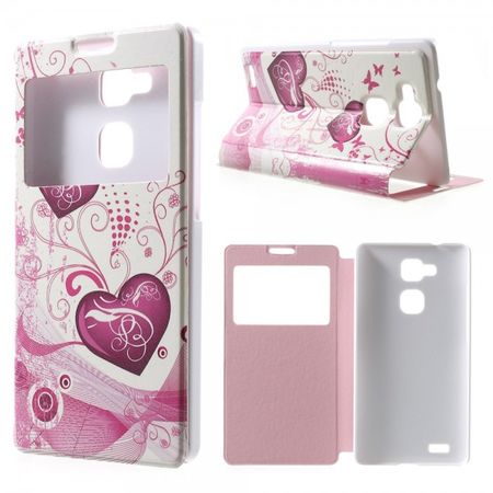 Huawei Ascend Mate7 Leder Case mit Fenster und Herze und Blumen