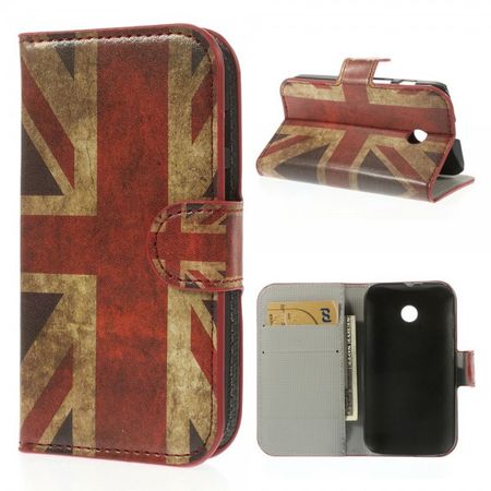 Motorola Moto E Leder Case mit Union Jack Flagge retro-style