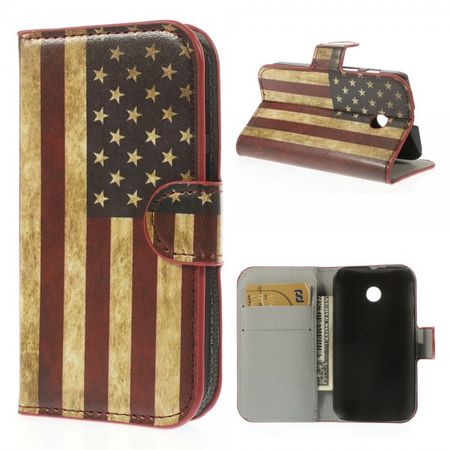 Motorola Moto E Leder Case mit USA Flagge retro-style