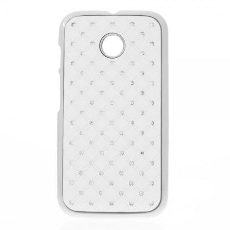 Motorola Moto E Hart Plastik Case mit Glitzersteinen - weiss