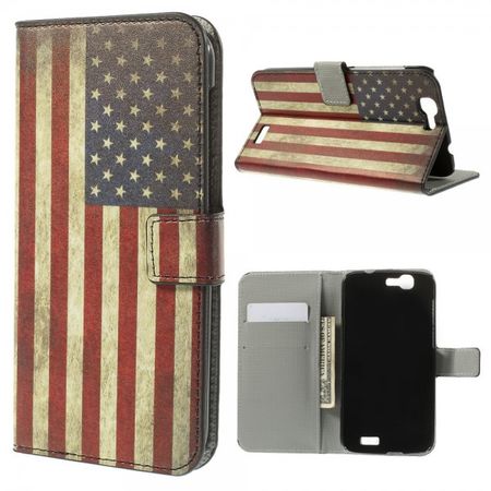 Huawei Ascend G7 Leder Case mit USA Flagge retro-style