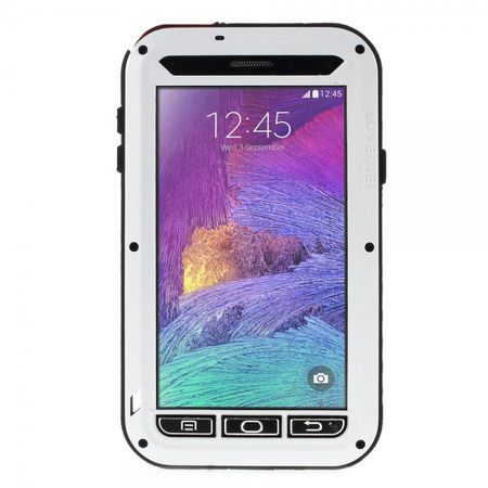 Samsung Galaxy Note 4 LOVE MEI Ultrarobustes Metall, Silikon und gehärtetes Glas Cover - weiss