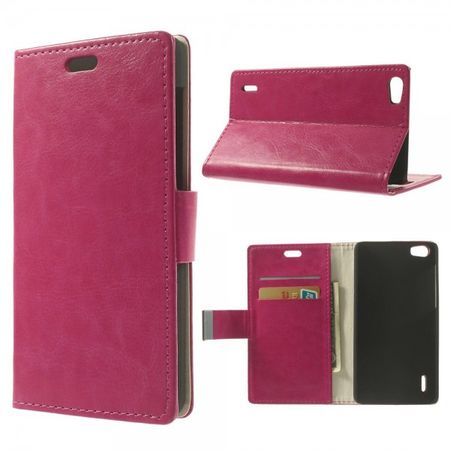 Huawei Honor 6 Crazy Horse Leder Case mit Standfunktion - rosa