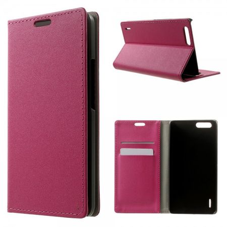 Huawei Honor 6 Plus Leder Case mit sandartiger Oberfläche und Kreditkartenschlitz - rosa