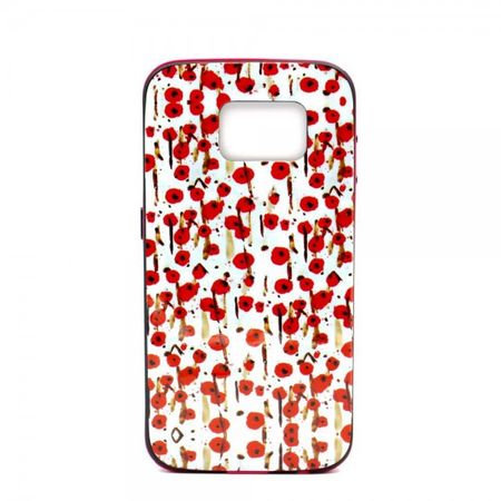 Samsung Galaxy S6 Hart Plastik Case mit farbigem Rahmen und roten Blumen