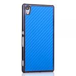 Sony Xperia Z4 Hart Plastik Case mit lederartiger Oberfläche und Karbonmuster - blau