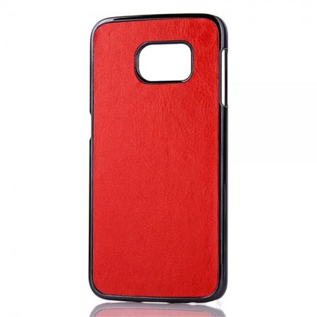 Galaxy S6 Edge Hart Plastik Case mit lederartiger Crazy Horse Oberfläche - rot