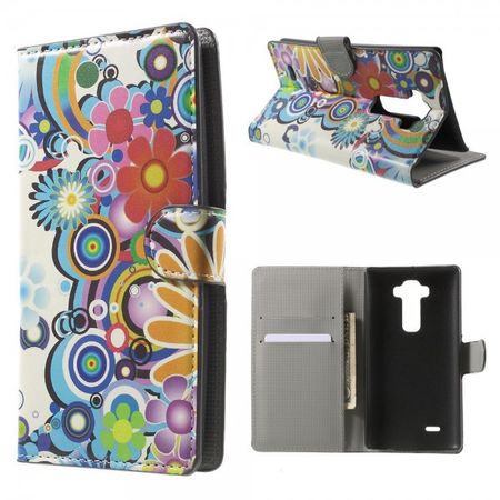 LG G Flex 2 Leder Case mit farbigen Blumen - weiss