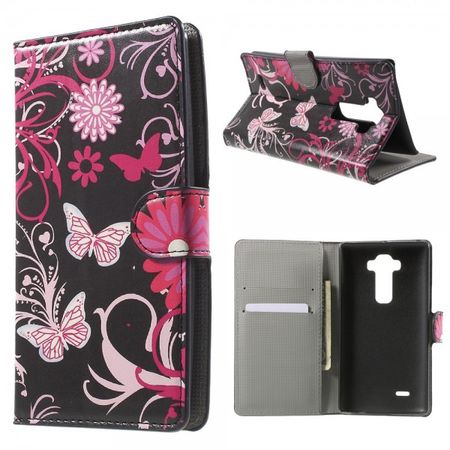 LG G Flex 2 Leder Case mit Schmetterlingen und Blumen - schwarz