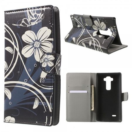 LG G Flex 2 Leder Case mit weissen Blumen - schwarz