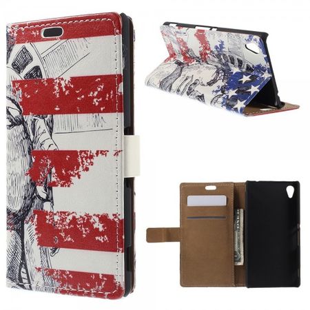 Sony Xperia M4 Aqua Leder Case mit Freiheitsstatue und USA Flagge