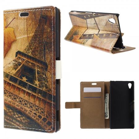 Sony Xperia M4 Aqua Leder Case mit Eiffelturm und Ahorn Blatt