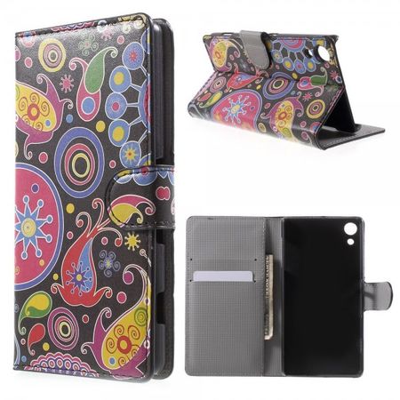 Sony Xperia Z4 Leder Case mit farbigem Muster - schwarz