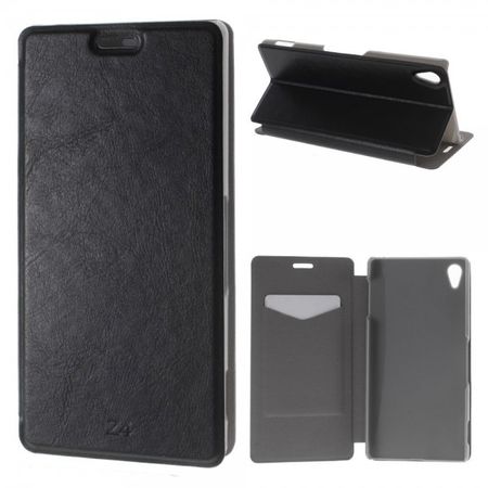 Sony Xperia Z4 Crazy Horse Leder Case mit Kreditkartenslots - schwarz