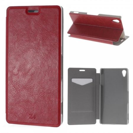 Sony Xperia Z4 Crazy Horse Leder Case mit Kreditkartenslots - rot