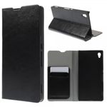 Sony Xperia Z4 Crazy Horse Leder Case mit Standfunktion und Kreditkartenslots - schwarz