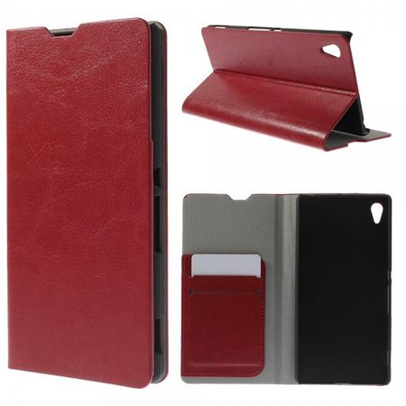 Sony Xperia Z4 Crazy Horse Leder Case mit Standfunktion und Kreditkartenslots - rot