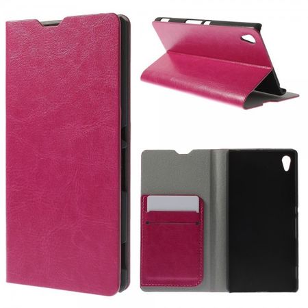 Sony Xperia Z4 Crazy Horse Leder Case mit Standfunktion und Kreditkartenslots - rosa