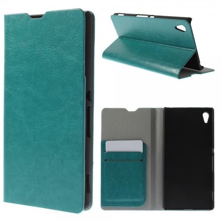 Sony Xperia Z4 Crazy Horse Leder Case mit Standfunktion und Kreditkartenslots - blau