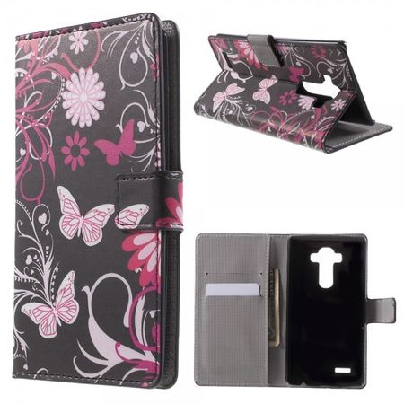 LG G4 Leder Case mit Schmetterlingen und Blumen - schwarz