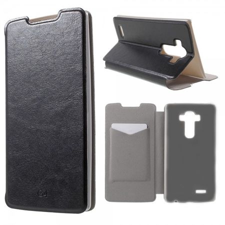 LG G4 Schlankes Crazy Horse Leder Case mit Kreditkartenslots - schwarz