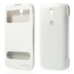 Huawei Ascend G610 Leder Flip Case mit Plastik Backcover und zwei kleinen Fenstern - weiss