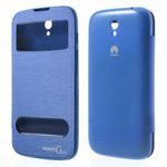 Huawei Ascend G610 Leder Flip Case mit Plastik Backcover und zwei kleinen Fenstern - hellblau