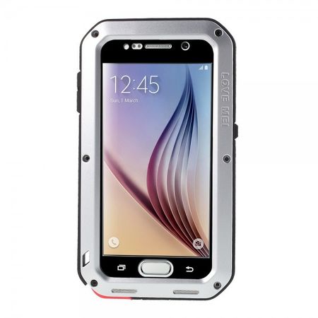 Samsung Galaxy S6 LOVE MEI Ultrarobustes Metall, Silikon und gehärtetes Glas Case - silber