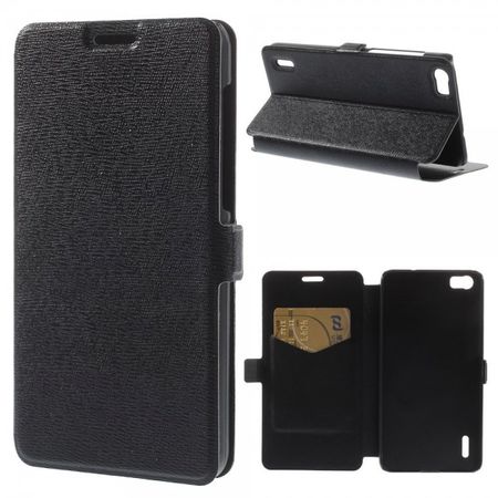 Huawei Honor 6 Schickes Leder Case mit Kreditkartenslot und Standfunktion - schwarz