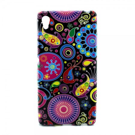 Sony Xperia Z4 Elastisches Plastik Case mit farbigen Blumen - schwarz