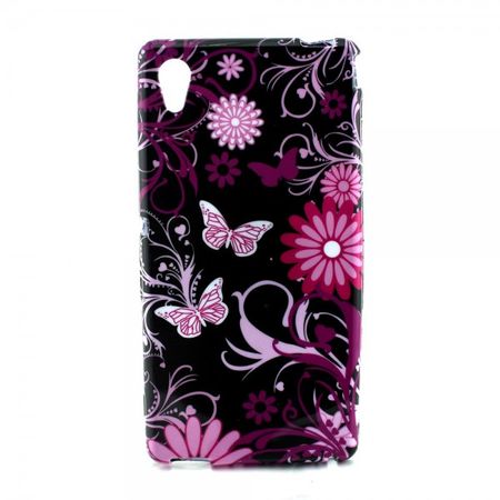 Sony Xperia Z4 Elastisches Plastik Case mit Schmetterlingen und Blumen