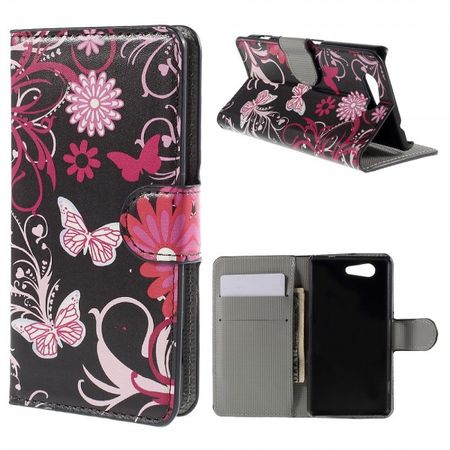 Sony Xperia Z4 Compact Leder Case mit Schmetterlingen und Blumen